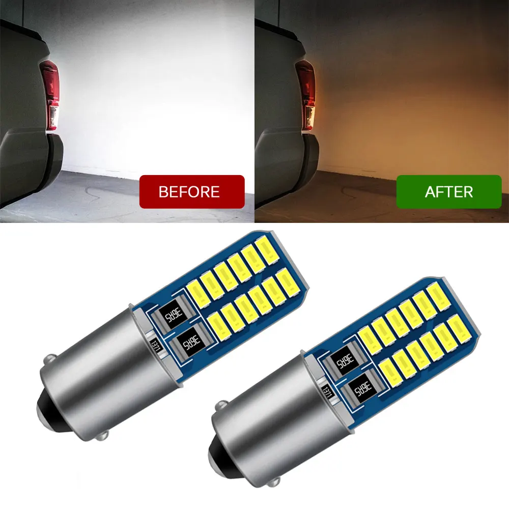 2pcs White LED H6W T4W Car Light Bulb T2W T3W H5W Car Reverse Lights Parking License Plate Light Auto 12V Electronic Accessories
