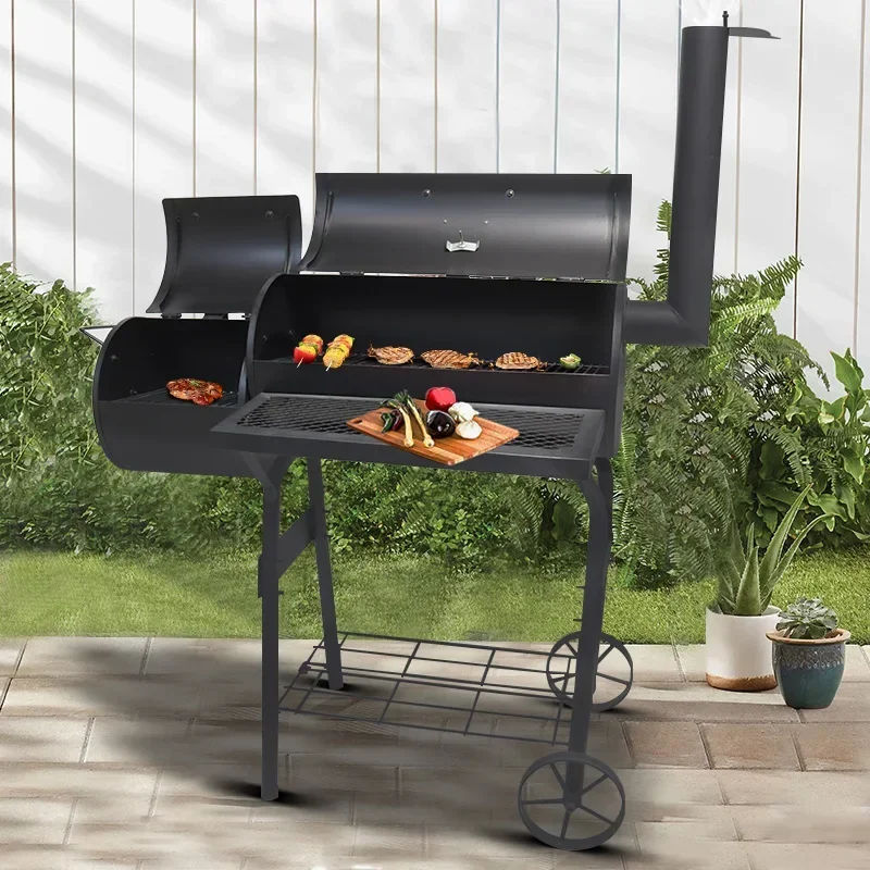 #Heavy Duty Barrel Charcoal Barbeque Barbecue Grill Bbq Offset Charcoal Smoker With Chimney
