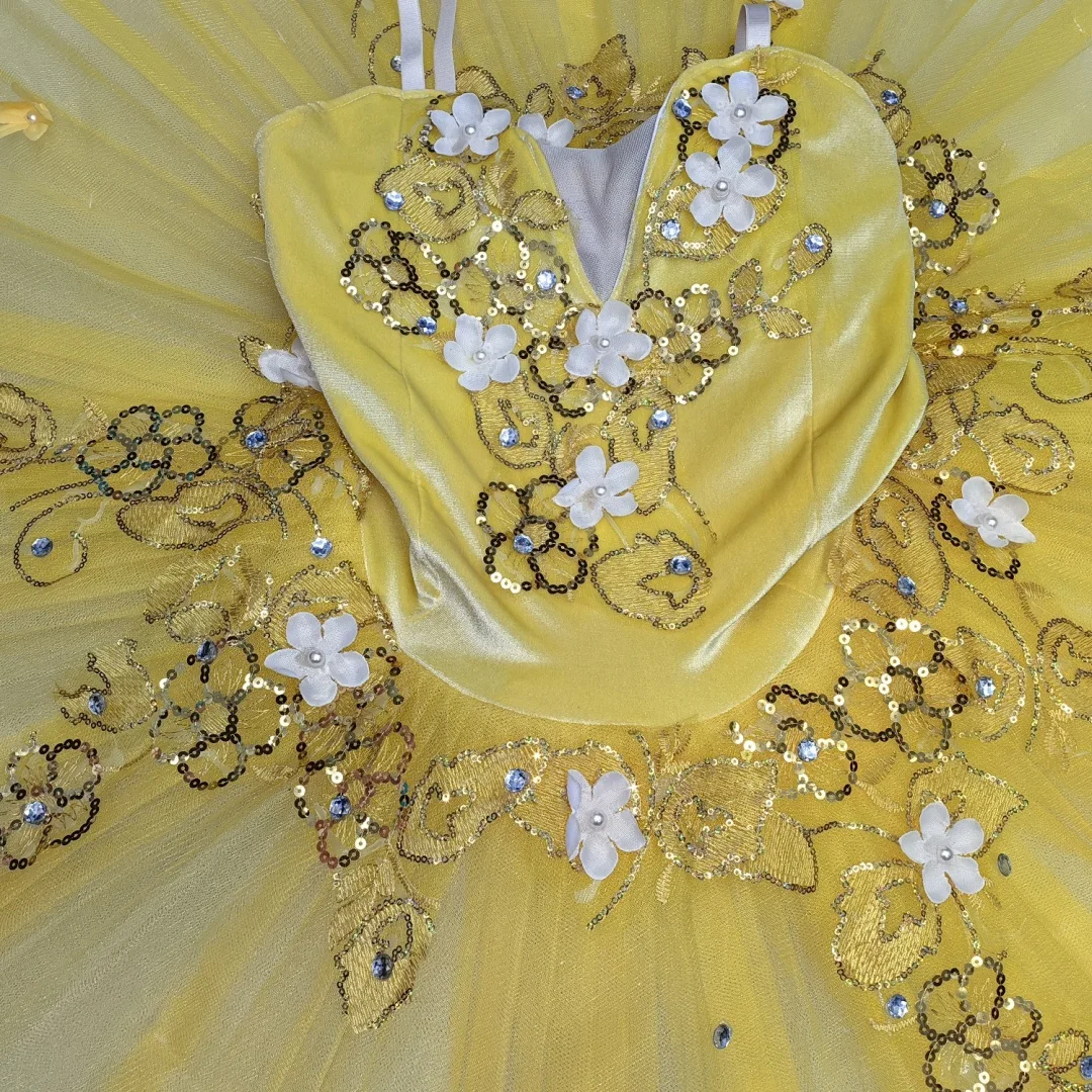 Professional yellow Ballet Tutu Girls Women Swan Lake Ballet Dance Clothes Adult Pancake Ballerina Costumes Dress