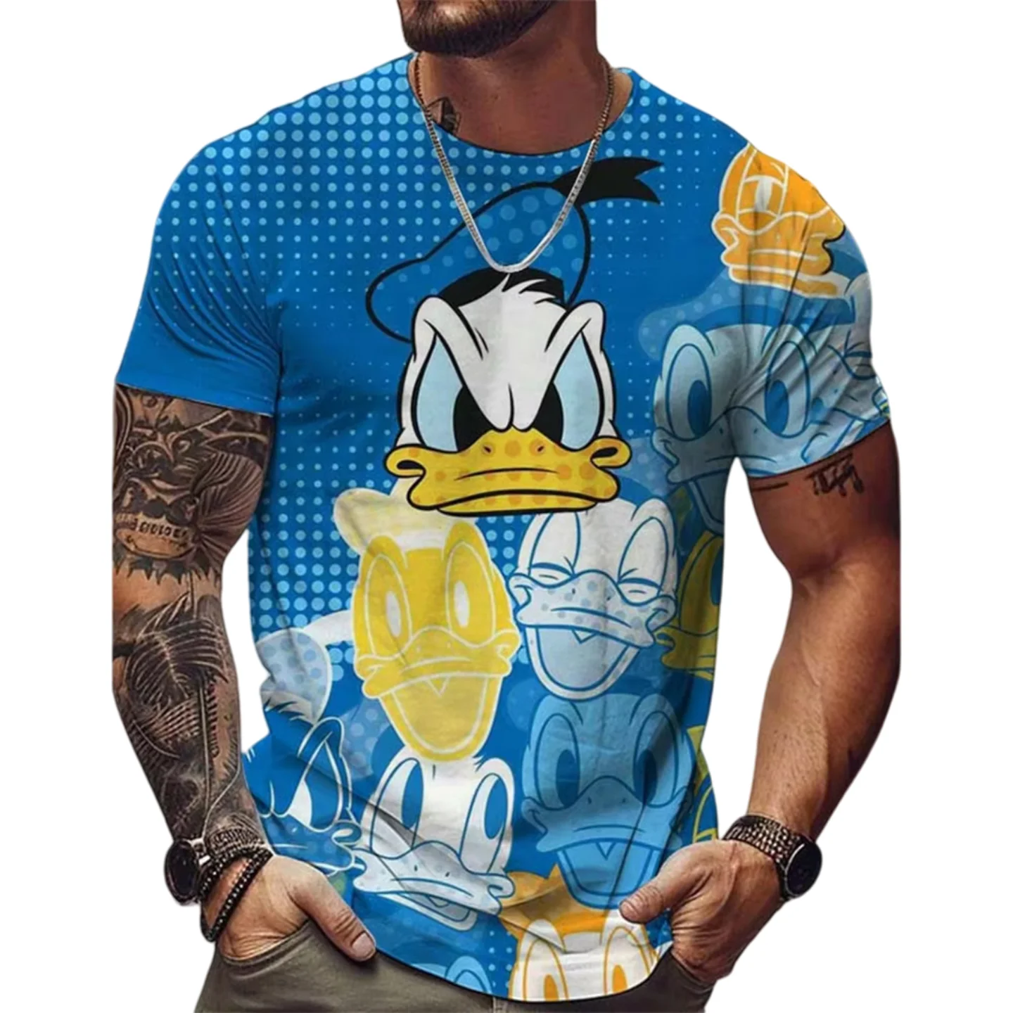 

Футболка «Дональд Дак» для мужчин и женщин, модная футболка с рисунком аниме, летние топы с 3D принтом и короткими рукавами Disney 2025 New Homme Vetements