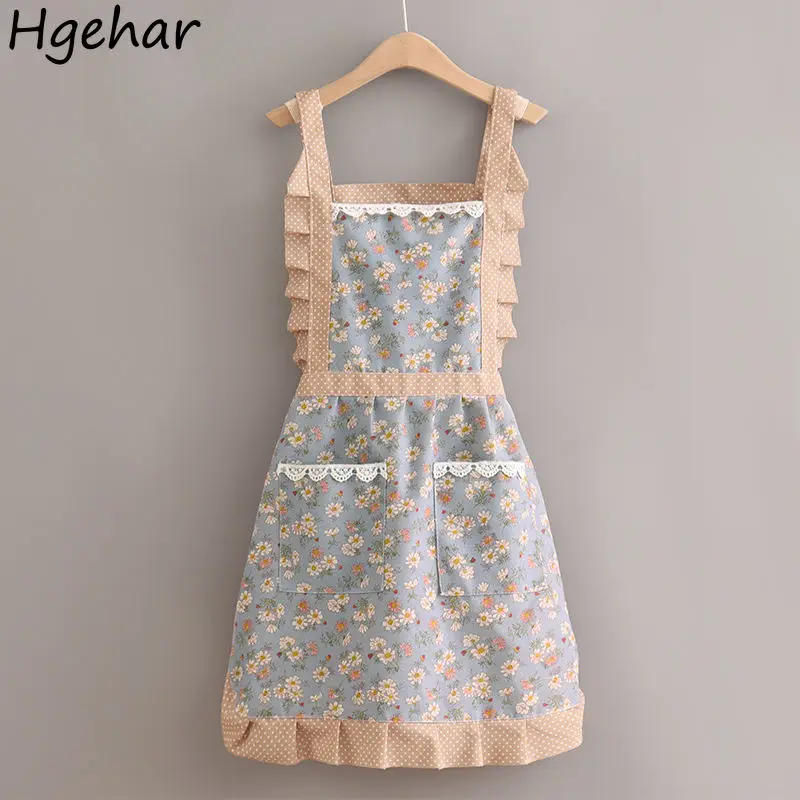 Lace Canvas Apron Princess Cleaning Aprons Women Sleeveless Cooking Chef Overalls Household Pastoral Oil-proof Pinafore Baking