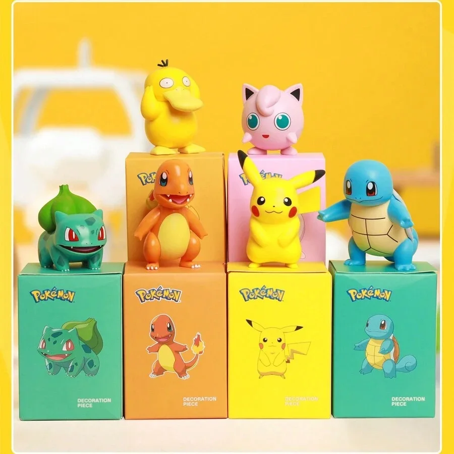 Genuine Pokemon 6 Style Anime Figures Display Toy Cute Anime Figure Pikachu Charmander Bulbasaur Squirtle Tabletop Ornament gift