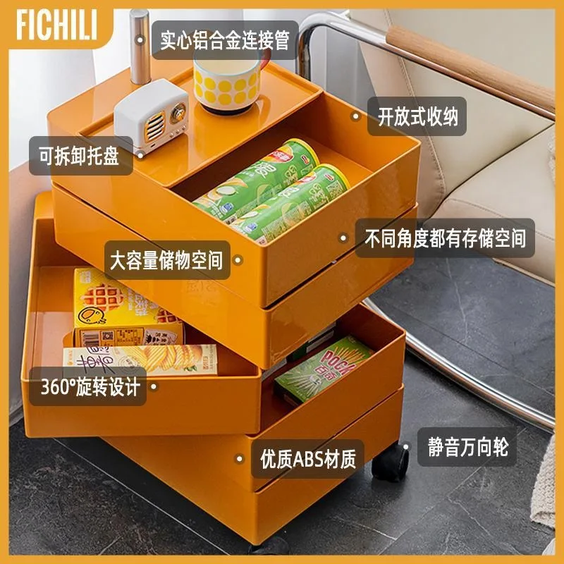 Mobile Shelf Rotating Headboard Storage Bedside Multi-Layer Storage and Organizing Cabinet Whole Open Door Type