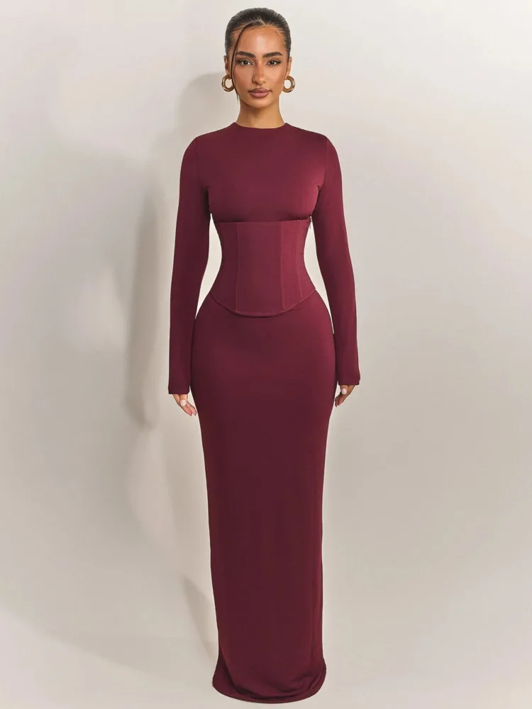 Articat Fashion Long Sleeve High Elastic Tight Round Neck Dress Women Bodycon Bandage Dress Winter Party Club Evening Dress 2026