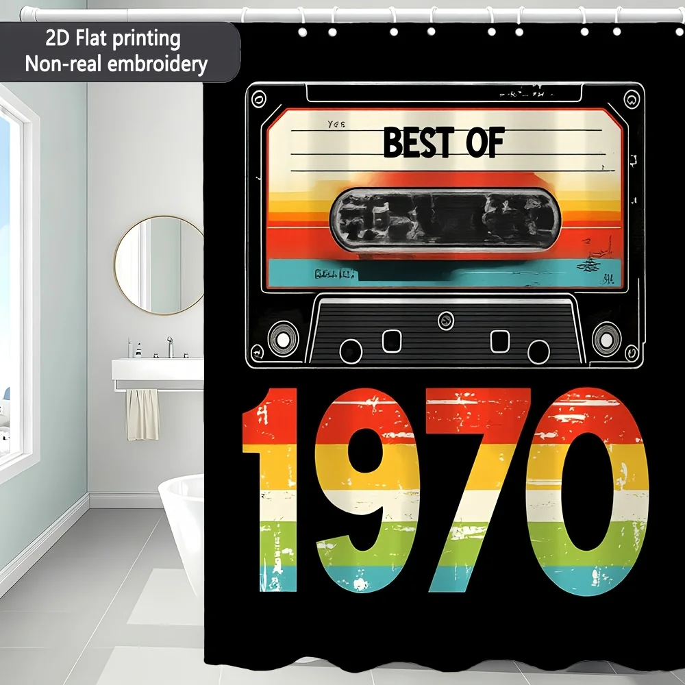 Retro 70s Disco Shower Curtain Best Of Music Cassette Player Vintage Groovy Bathroom Decor Waterproof Curtain 180x180cm