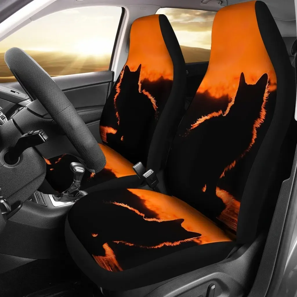 Cat Shadow Print Car Seat Covers Set 2 Pc, Car Accessories Seat Cover