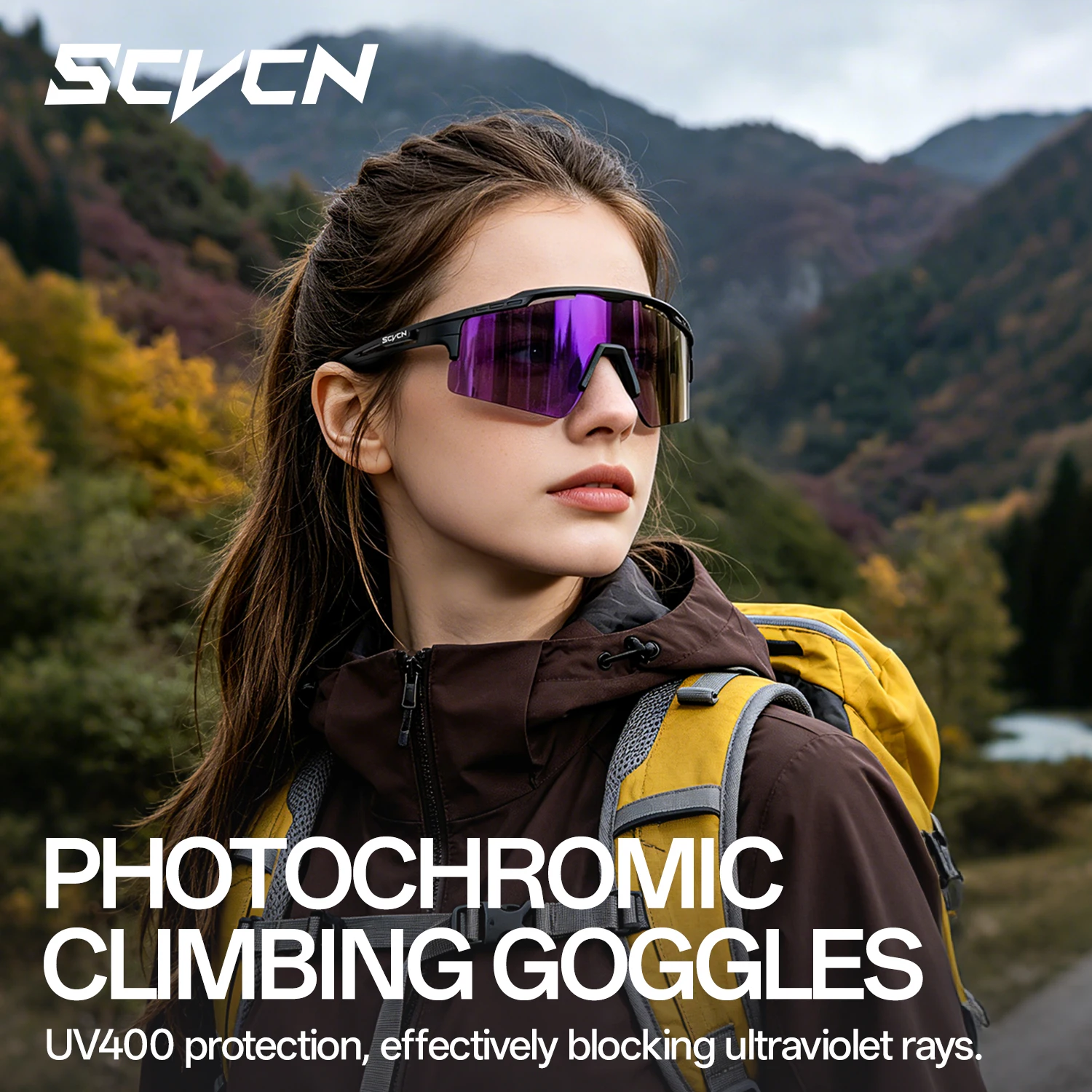 SCVCN Photochrome Wanderbrille Radfahrbrille Fahrrad-Camping-Sonnenbrille UV400 Schutzbrille Fahrrad Outdoor-Sport Camping Winddicht