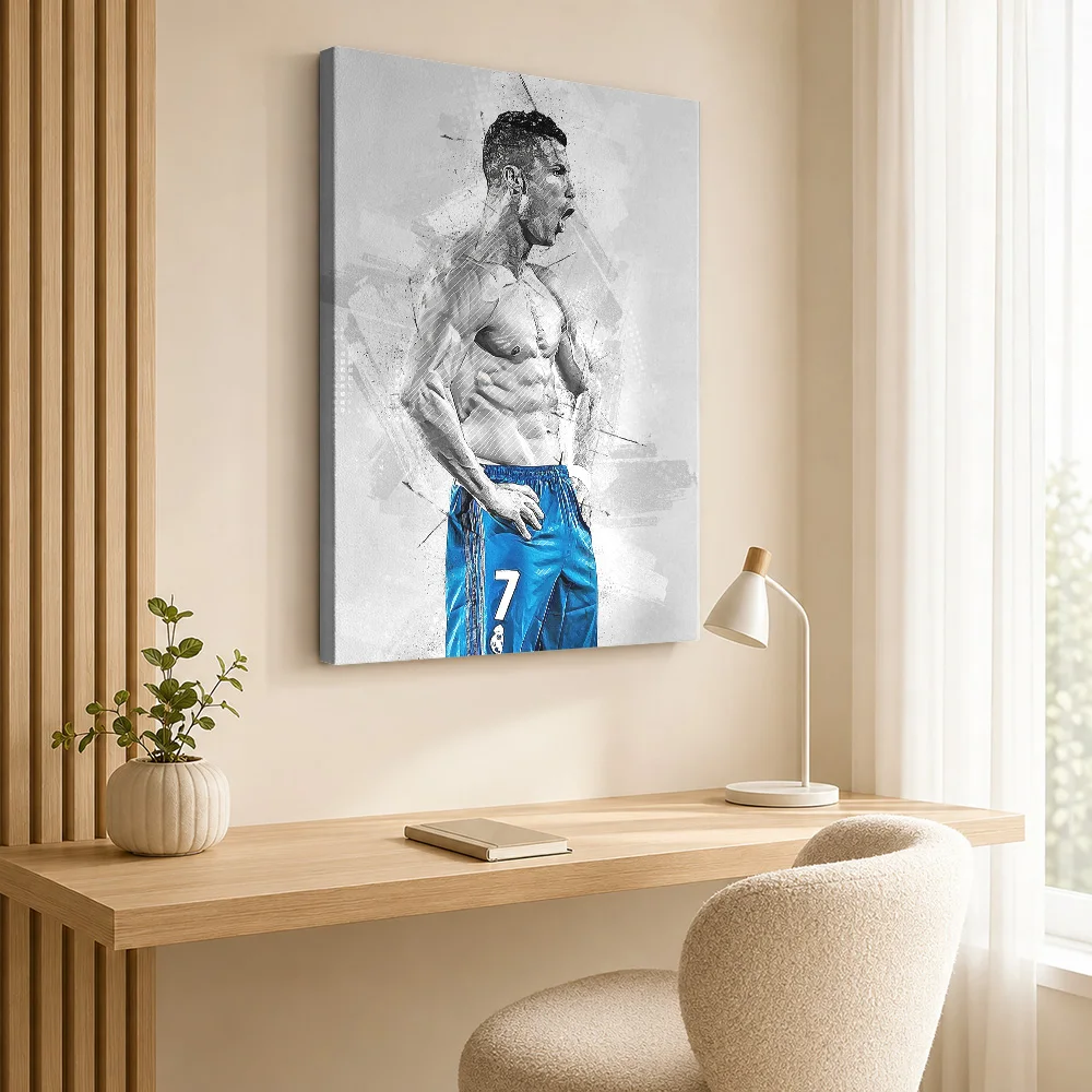 Cristiano Ronaldo Soccer Throw Canvas Print Poster Splatter Style Wall Decor With Personalized Photo For Home Gym Ideal Fan Gift