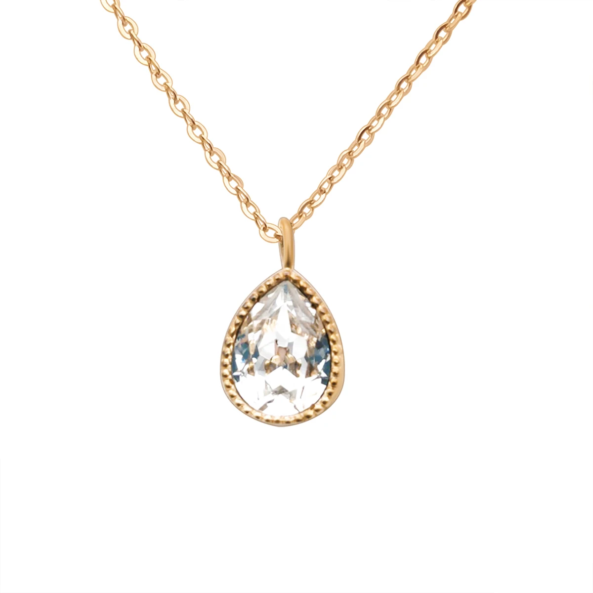 Crystal Water Drop Pendant Necklace Women Jewelry 1000S Fashion Gold Cuban Link Chain CLASSIC Yellow Gold Party Necklaces CN