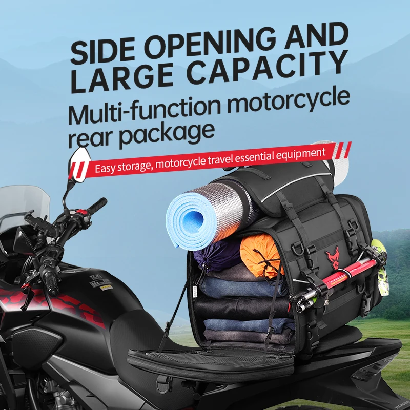 Motorcycle Waterproof Motorcycle Seat Bag Helmet Bag Multifunction High Capacity Motorcycle Bag Rider 35-50L Rear Tail SaddleBag image 3
