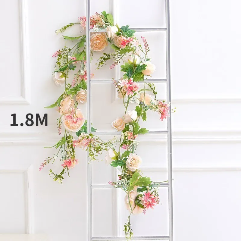 Simulated rose vine artificial flower wedding garden table rattan pipe shelter ceiling decoration plastic vine winding plant