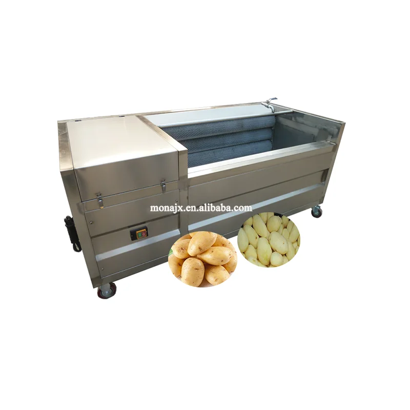 Electric Commercial Industrial Brush Roller Root Vegetable Carrot Sweet Potato Cleaning Washer Washing & Peeling Peeler Machine
