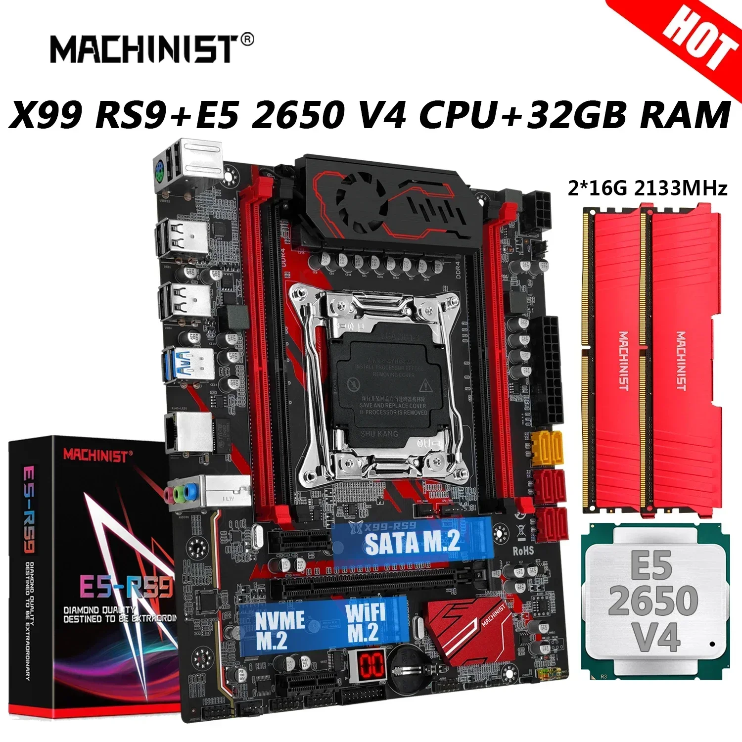 Комплект MACHINIST RS9 X99 Материнская плата Процессор Xeon LGA 2011-3 E5 2650 V4 Набор процессоров DDR4 ECC 2*16 ГБ ОЗУ Память NVME M.2 SATA USB 3.0