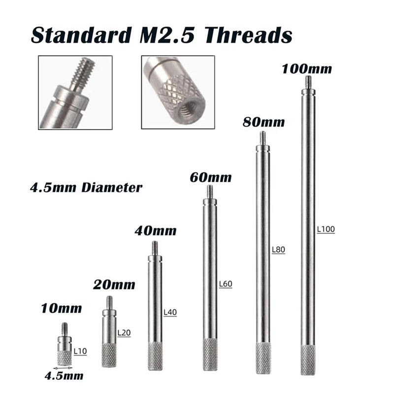 6Pcs Dial Indicator Extension Stem Rod Set M2.5 Thread,10-100Mm Extend Rod,Measurement For Dial & Digital Indicators