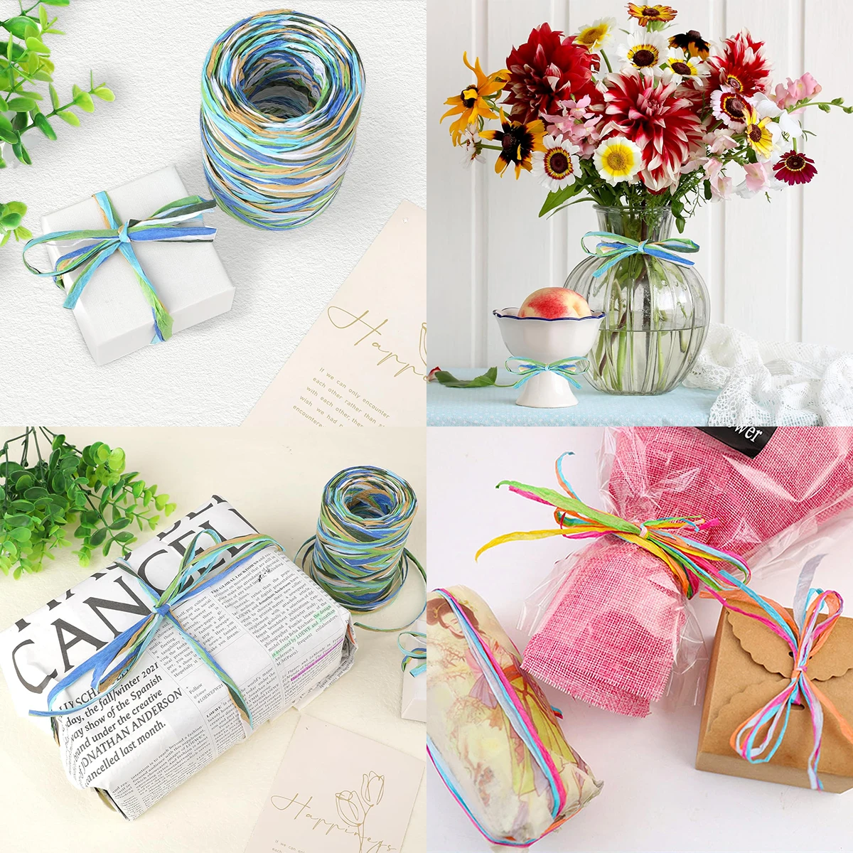 200 متر/لفة الرافية ورقة الغزل الملونة ورقة حبل مضفر ل اليدوية الحرفية الحياكة الحياكة المواضيع DIY باقة الهدايا التعبئة