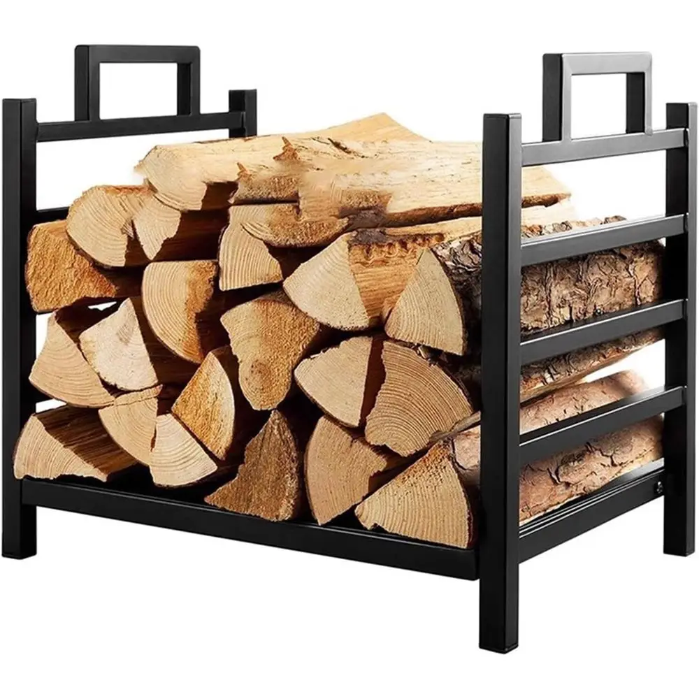 

Полка для хранения террасы на открытом воздухе с кованым железным держателем для бревен и деревянной стойкой, 17,7 x 11