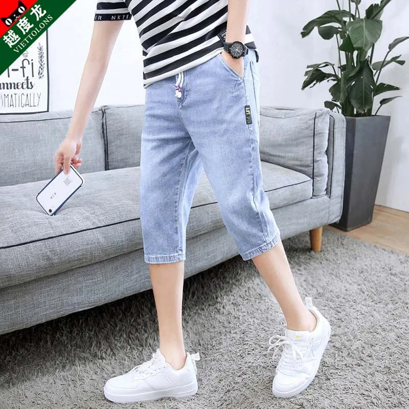 

Летние тонкие мужские синие джинсы Seven-Five в стиле ретро со средней талией, свободный крой, прямые брюки Teen Faion, повседневные брюки orts