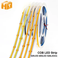 Pasek COB LED 320 480 528 diody LED o wysokiej gęstości o wysokiej gęstości elastyczne COB LED światła DC12V 24V RA90 3000K 4000K 6000K taśma LED 5 m/partia