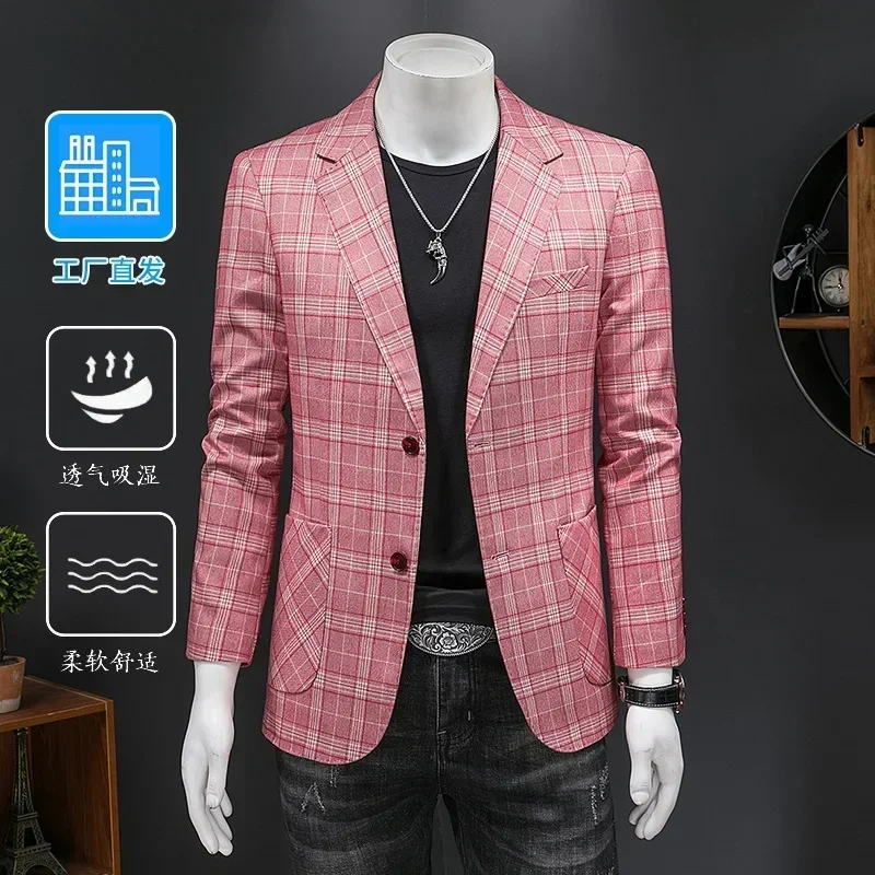 H50 autumn and winter new plaid men's single suit for young and middle-aged business