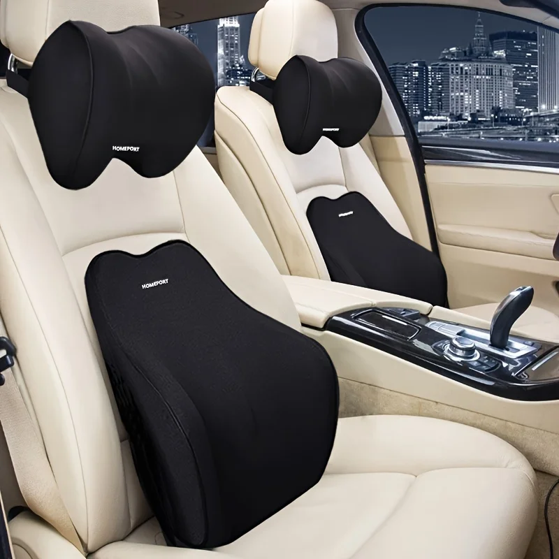 Ergonomic Memory Foam Car Headrest & Lumbar Support Pillow - Soft Polyester Cover, Enhanced Neck Comfort for Extended Driving