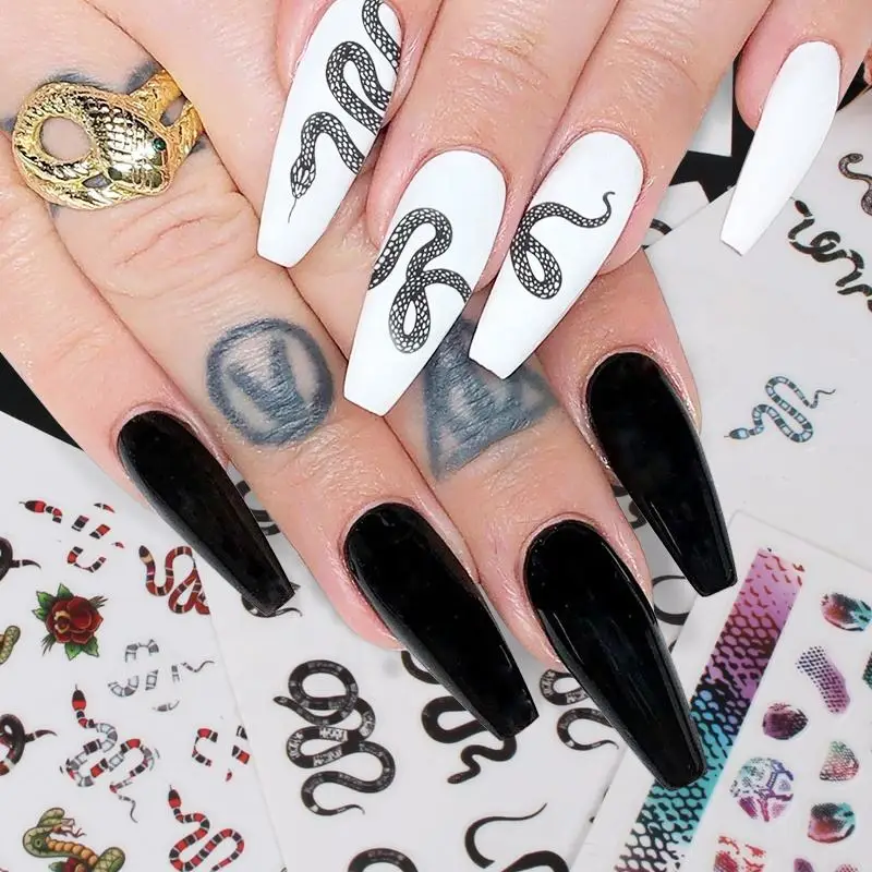 

9 Styles Snake Totem Nail Sticker Snake Element With Adhesive Nail Sticker Punk Style Nail Decals