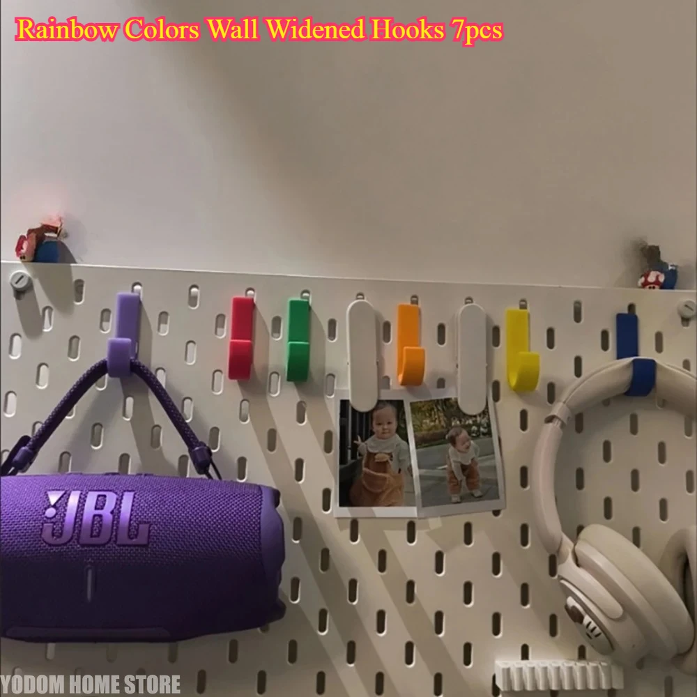 Ganchos ensanchados de pared de colores arcoíris, 7 Uds., para IKEA Skadis Hole Board, accesorios para colgar llaves
