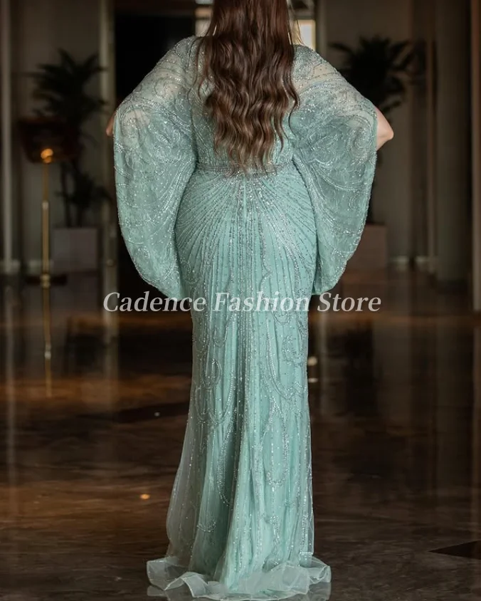 فساتين سهرة حورية البحر العربية الخضراء الأنيقة المخصصة مزينة بالخرز في دبي فساتين حفلة موسيقية طويلة فساتين الحفلات