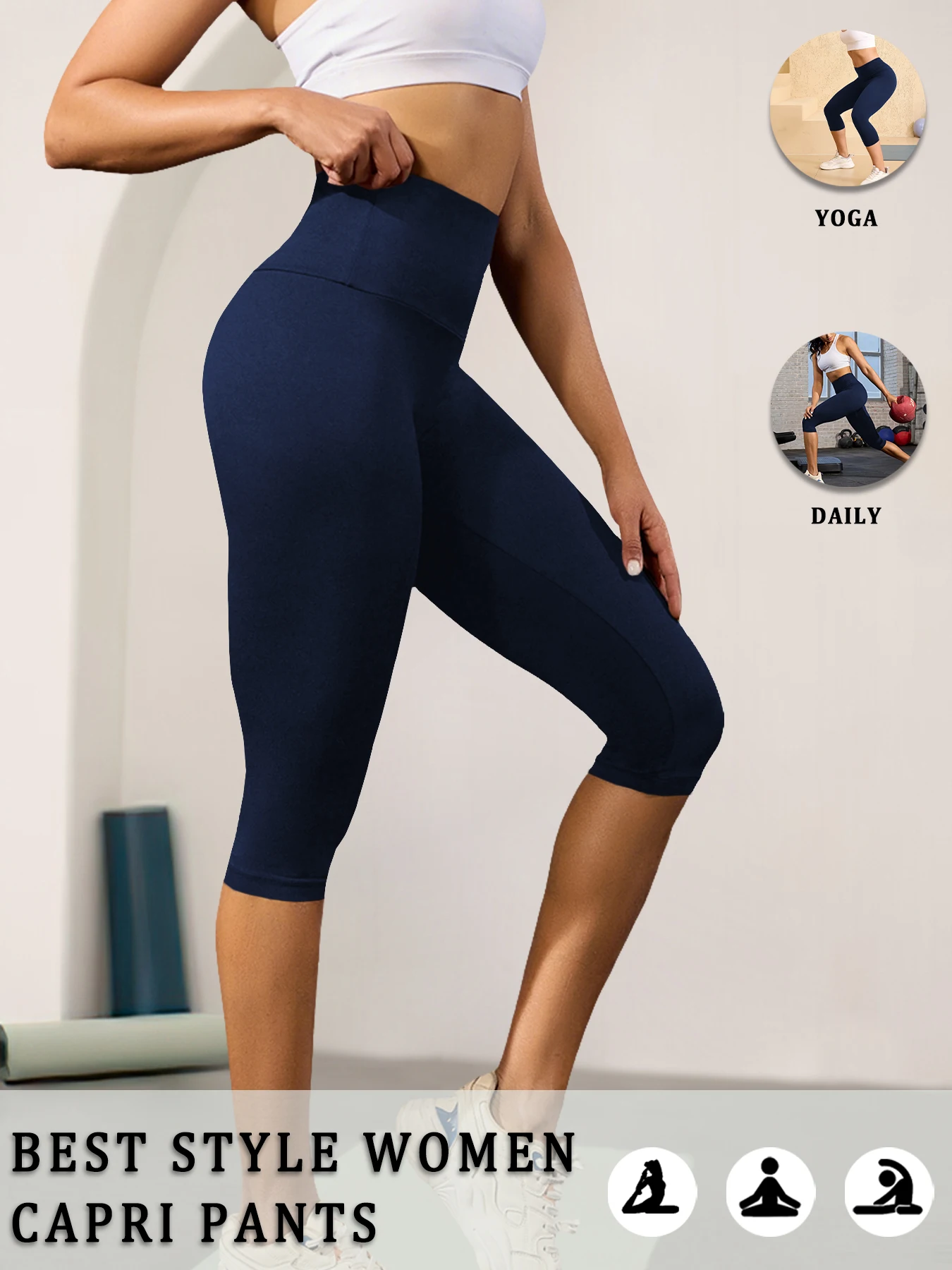 Damen High-Waist Caprihose, superweich, nicht durchsichtig, Bauchkontrolle, Yoga, Lauf-, Workout-, Freizeit-Leggings für Zuhause – Detail 11