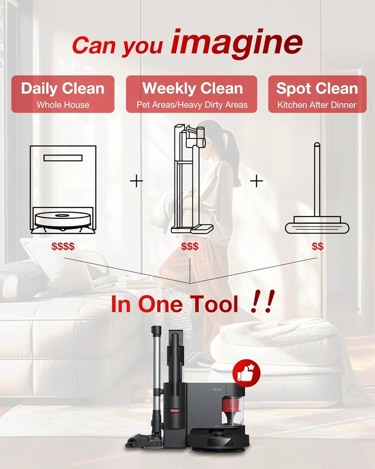 C12 Combo Cordless Stick Vacuum & Robot & Mopping, All-in-one Cleaning Combot, with Dual Auto Self-Emptying, 10000Pa Suction