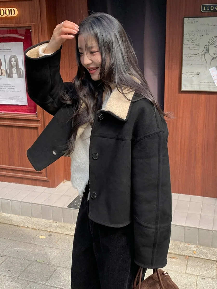 

Retro Spliced Lamb Fur Jaet Women's ort Sle Warm Cotton Coat Winter Versatile Korean Sle Inner Wear Regular Fit