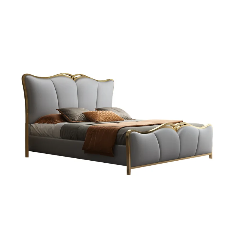 

Light luxury leather bed, master bedroom solid wood storage double bed, simple and modern apartment size, fashionable