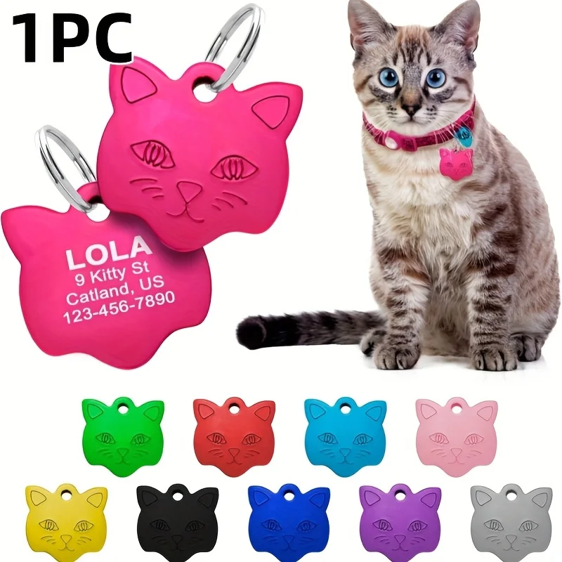 Customized Aluminum Pet ID Tag Engraved Dog Cat Face Shape with Personalized Name Plate Puppy Label Phone Number