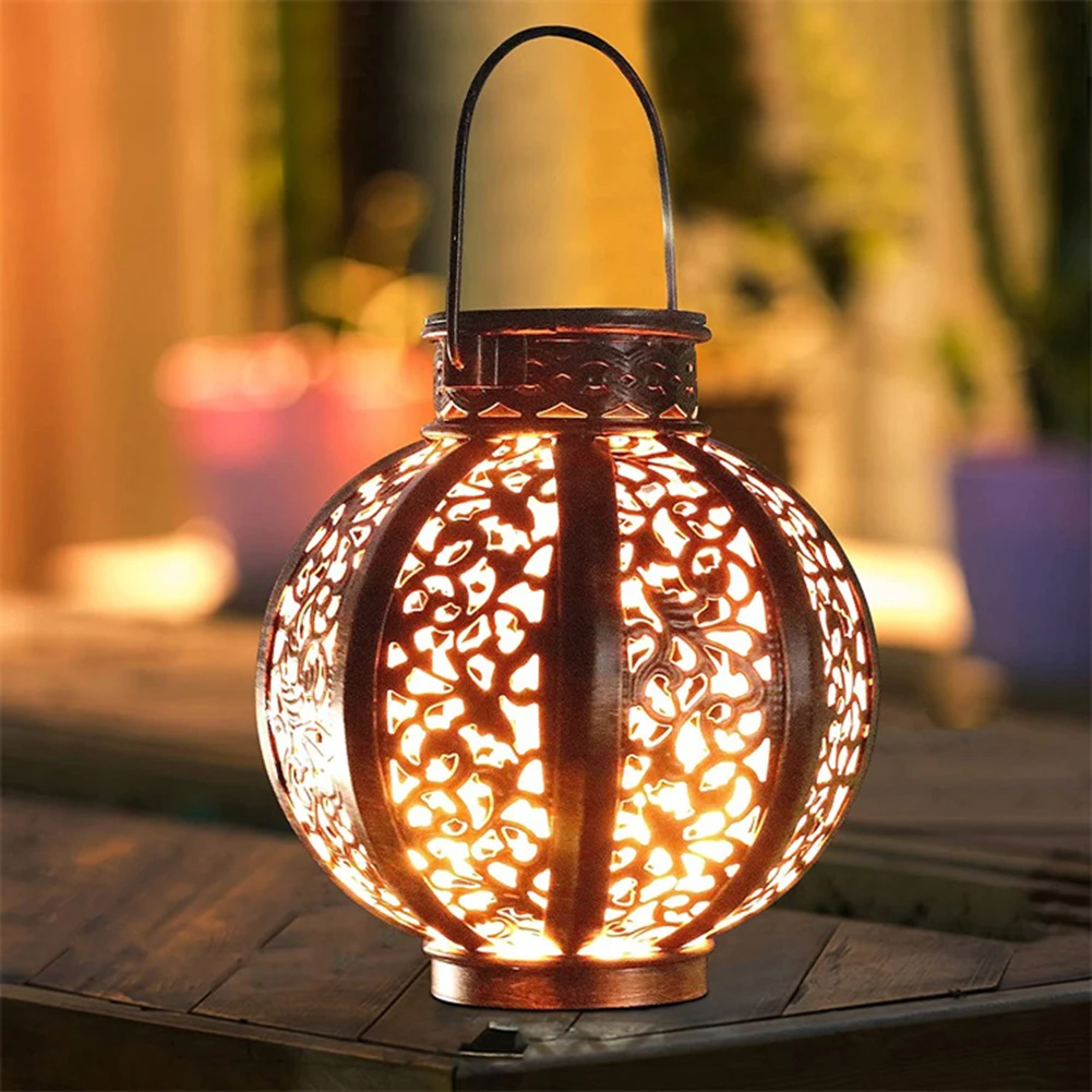 LED Solar Lantern Light Projection Lights Wrought Iron Hanging Lamps Outdoor Solar Garden Lights Decor for Yard Tree Fence Patio