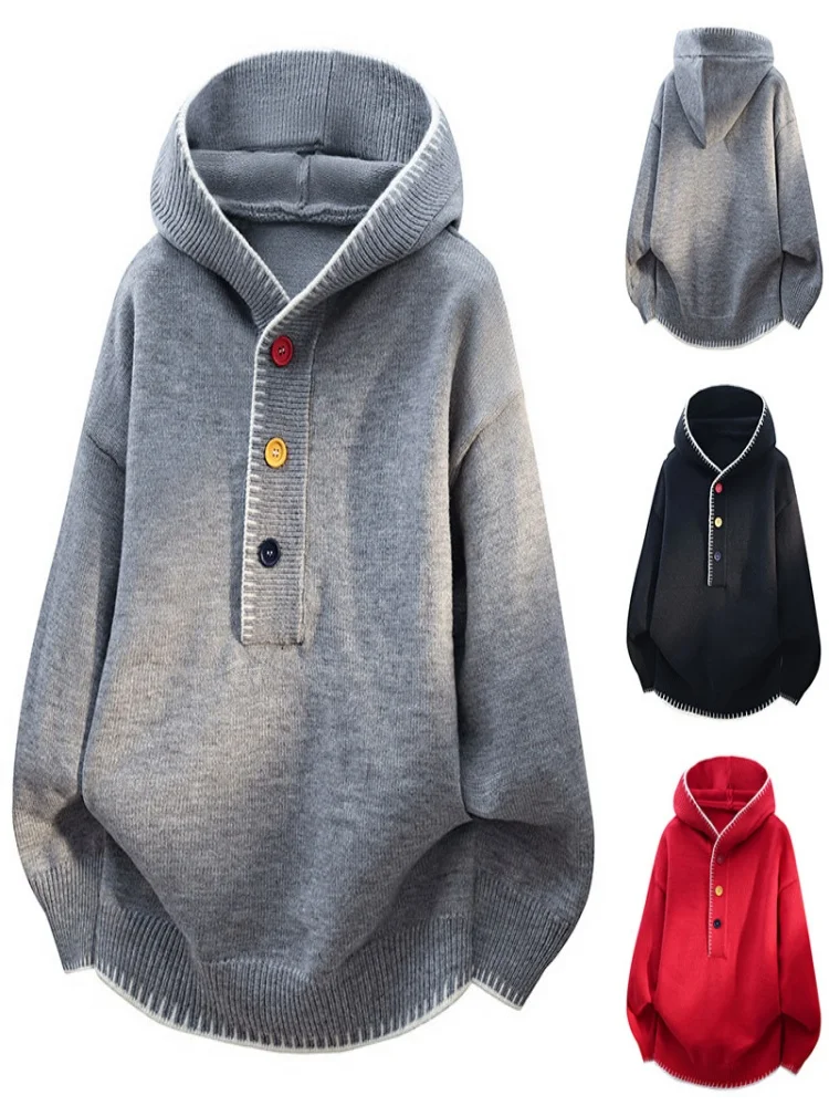 Lässiger, entspannter, energiegeladener Dopamin-Herbst- und Winter-Herrenpullover mit Kapuze. – Detail 4