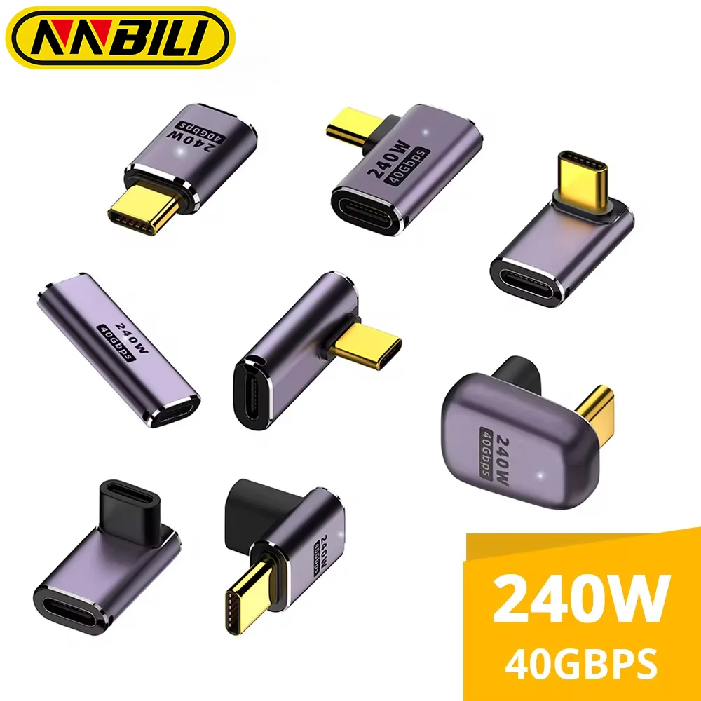 NNBILI 5A Type-C OTG Adapter 240W Fast Charging Data Converter USB4.0 40Gbps Support 8K 60Hz USB C 90/180 Degree Elbow Adapter