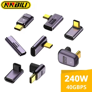 NNBILI 5A Type-C OTG Adapter 240W Fast Charging Data Converter USB4.0 40Gbps Support 8K 60Hz USB C 90/180 Degree Elbow Adapter