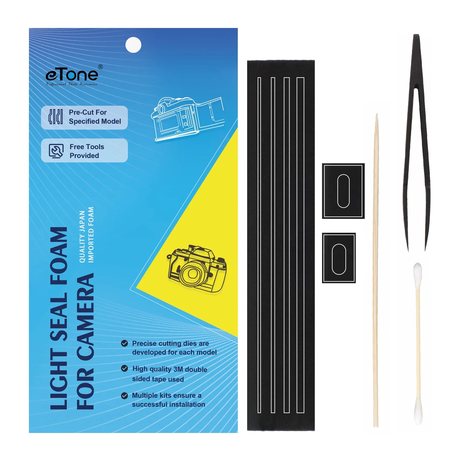 eTone Pre-cut Light Seal Foam Gasket (1.5/2/3/4mm) for Vintage Film Cameras - 2mm Film Control Window Replacement Sponge Kit