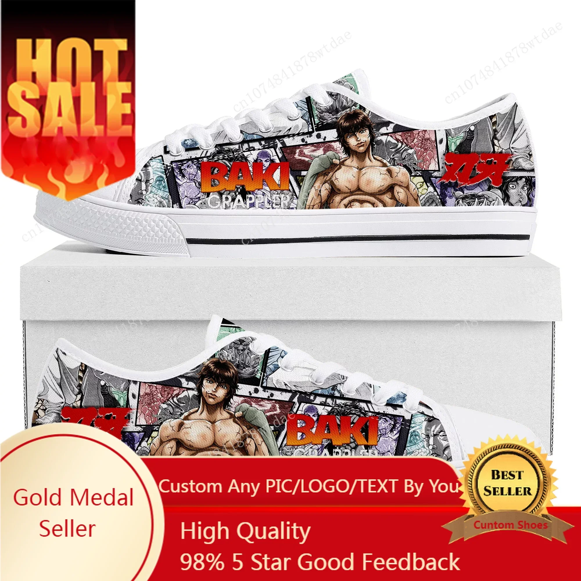 Baki The Grappler Hanma Baki Low Top Sneakers Womens Mens Teenager High Quality Canvas Sneaker Couple Comics Custom Made Shoes