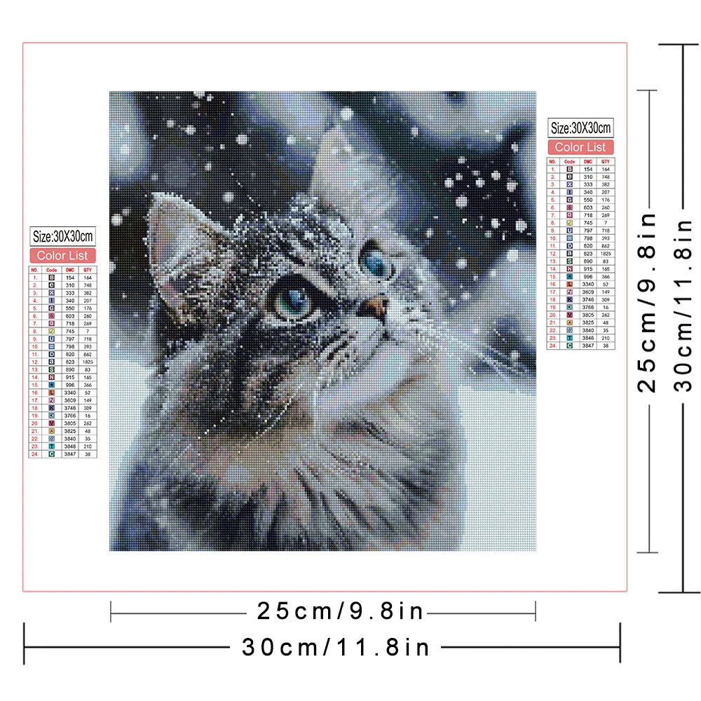 AZQSD Diamond Mosaic Cat Winter Home Decor Diamond Painting Kits Animal Snow For Living Room Home Decoration Square Round Drill