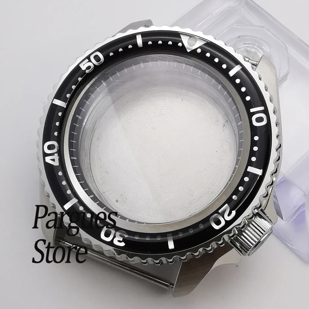 

41mm silver watch case sapphire glass black chapter ring fit NH35 NH36 movement