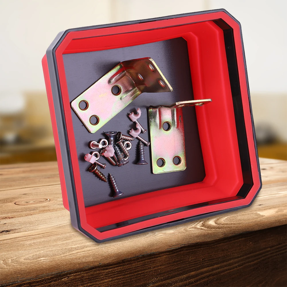 4.53 In Magnetic Screw Tray Collapsible Magnetic Parts Tray Square Silicone Screw Bowl Magnetic Tray Box for Small Metal Part