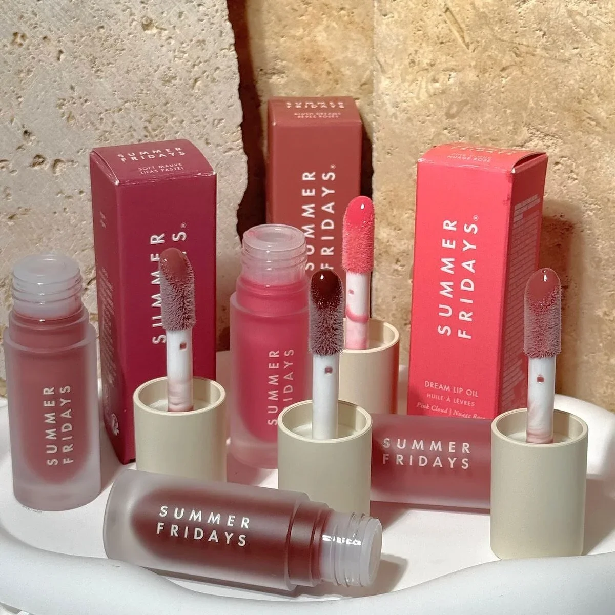 Gelados de verão rosa goiaba bálsamo labial mini conjunto de brilho labial novo hidratante transparente suave tubo espelho batom maquiagem labial