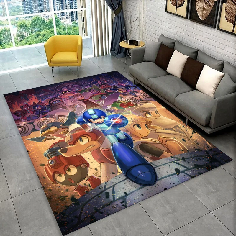 Retro Rockman Mega Man Game Cartoon Carpet Rug for Playroom Bedroom Living Room Sofa Home Decor,kid Area Rug Non-slip Floor Mat