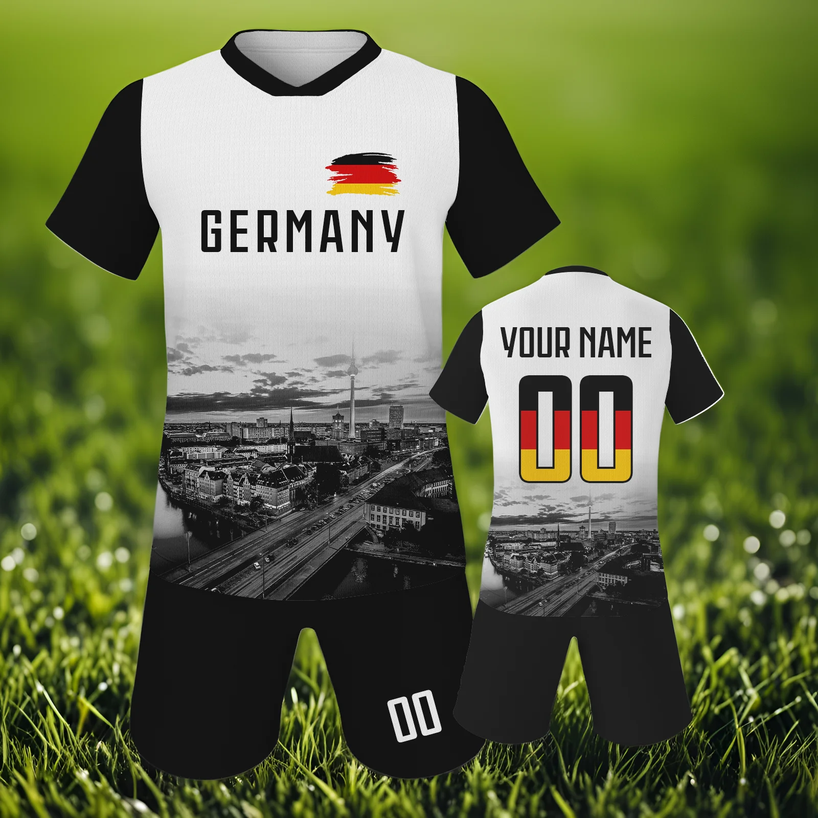 Custom Germany Thailand Kids Soccer Team Jersey Girls Blank Football Soccer Tracksuits Quick Dry Boys Football Uniform Set Kit