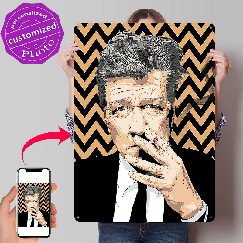 David Lynch Smoking Portrait Metal Poster Perfect Gift for Fans Lovers Personalized Wall Art Metal Sign for Garage Accessories