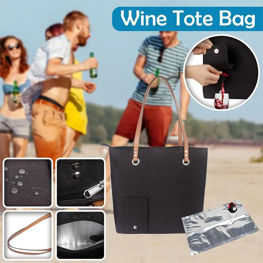 

Wine Canvas Bag With Insulated Compartment Fashionable Casual Beach Tote Handbag Oxford Cloth Carrying Bag For Outdoor Beac B9r1