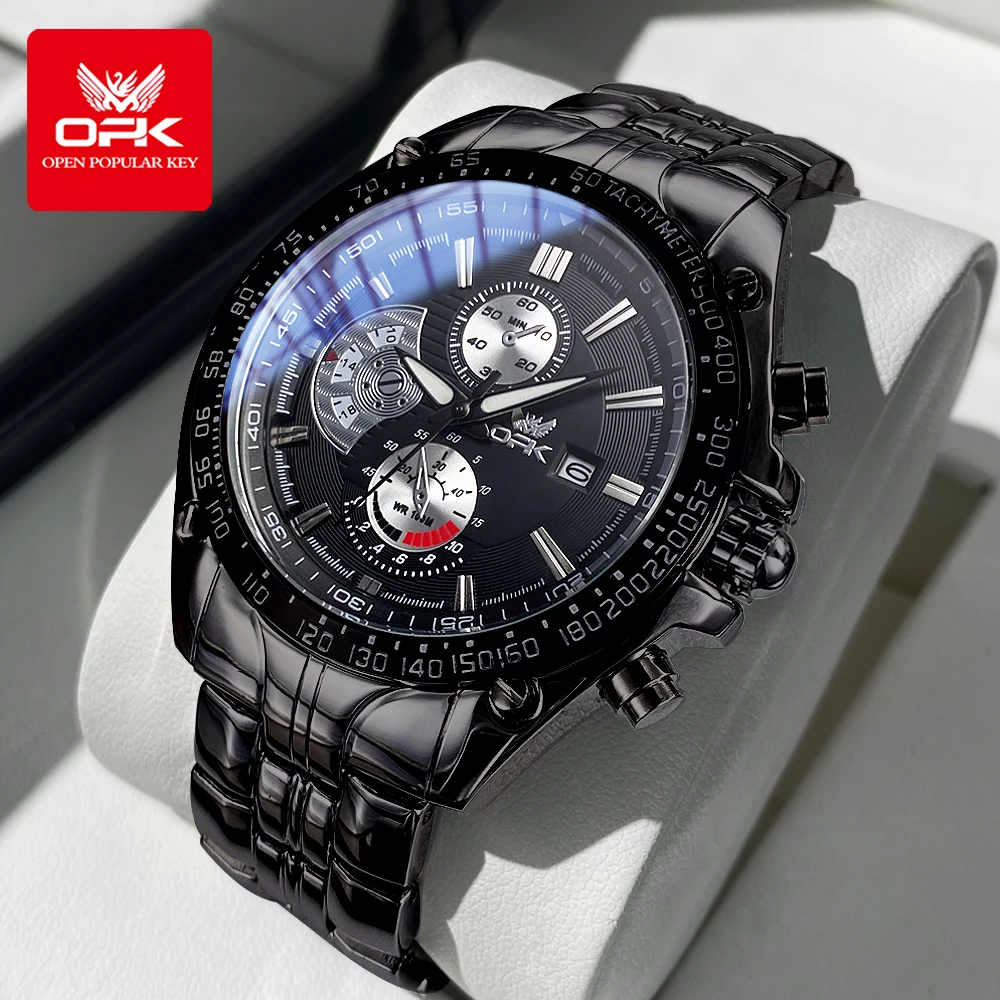 OPK Brand Men's Watch Fashion Multifunctional Calendar Quartz Waterproof Luminous Steel Strap 6020