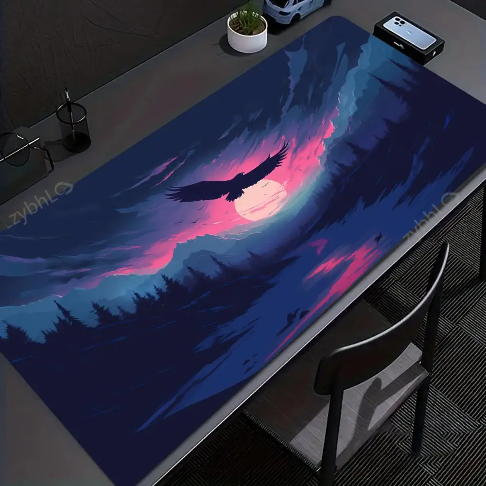 لوحة ماوس على شكل قمر بمناظر طبيعية ساكورا، لوحة ماوس ألعاب مطاطية كبيرة مضادة للانزلاق، حصيرة مكتبية متينة بحافة سميكة مناسبة لألعاب المكتب #3