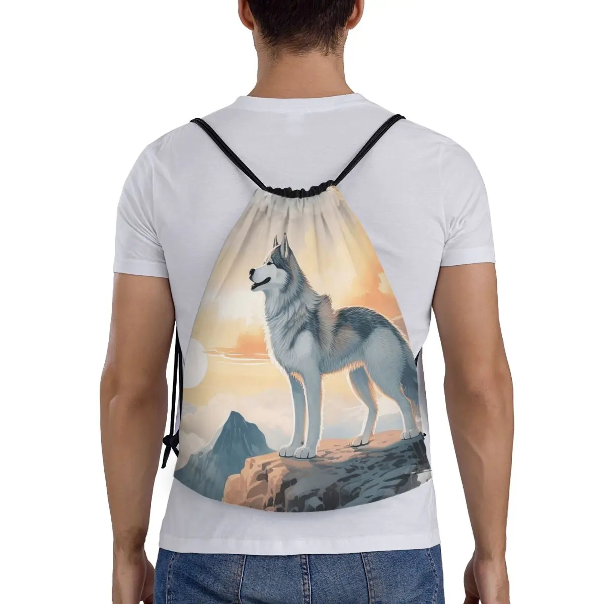 

Siberian Husky In The Mountains Backpacks Portable Drawstring Bags Sports Bag Book Bags for Man Woman Students