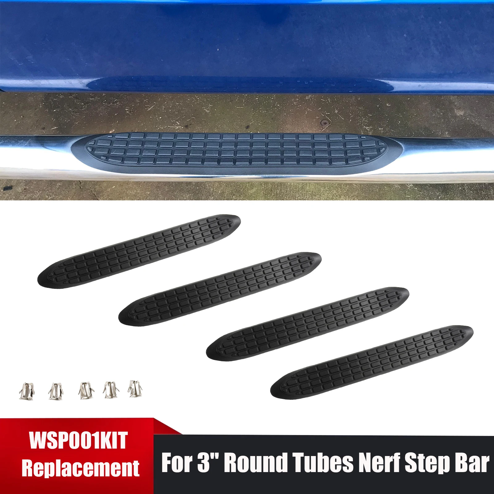 

Nerf Bar Replacement Pads for 3" Round Tubes with 5 Holes Replacement Step Pad Set of 4 Matte Black Car Accessories